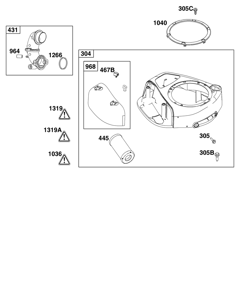 Blower Housing And Air Cleaner Group Diagram and Parts List for 31R907-0110-G1 200000 - 399999 Briggs and Stratton Engine